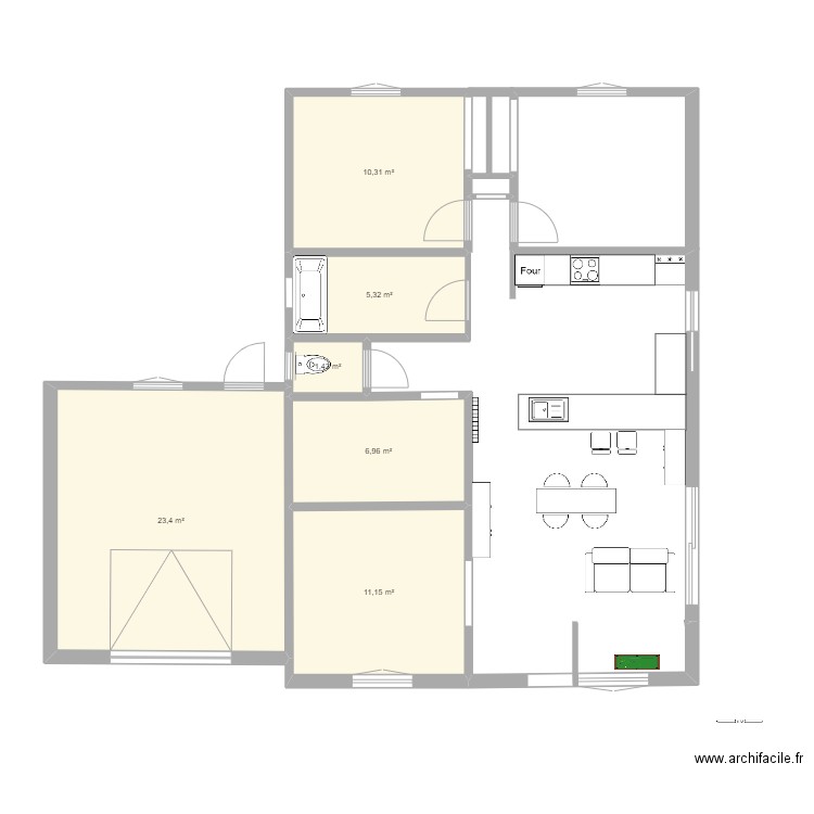 Maison. Plan de 6 pièces et 59 m2