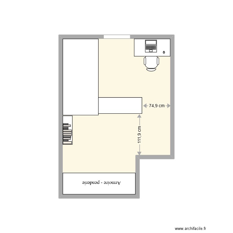 Chambre Nord Ouest Jade. Plan de 1 pièce et 12 m2