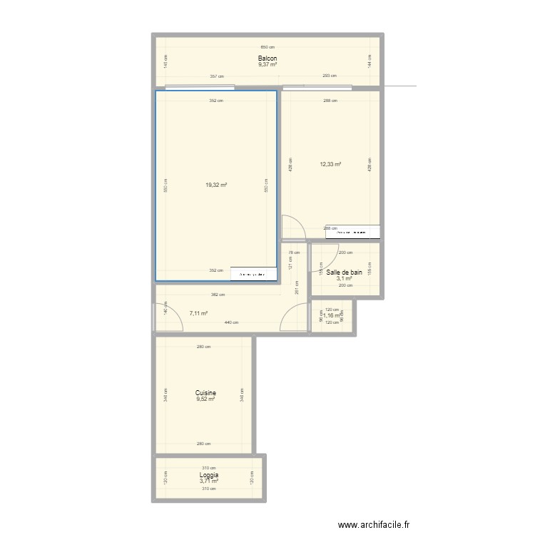 Travaux Marie. Plan de 8 pièces et 66 m2