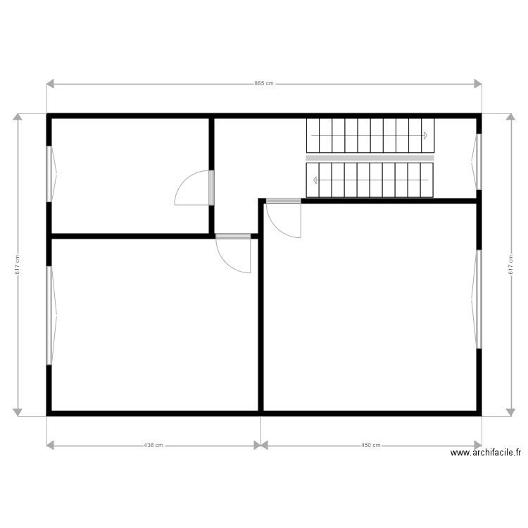 Chantier Schaerbeek 3eme Etage. Plan de 4 pièces et 50 m2