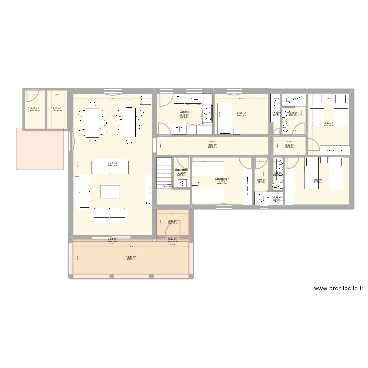 Marimuntanya. Plan de 29 pièces et 231 m2