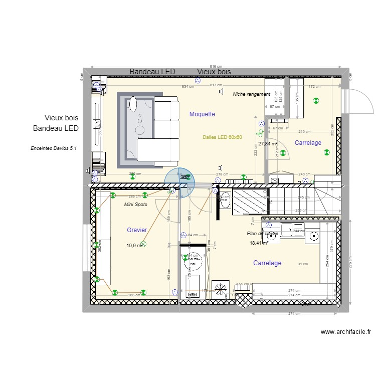 Cave aménagement. Plan de 4 pièces et 57 m2