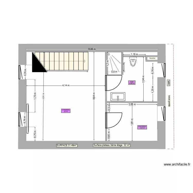 Chambre 3&eacute;me. Plan de 