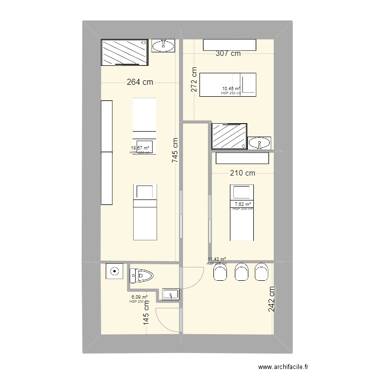 Institut MFB. Plan de 5 pièces et 55 m2