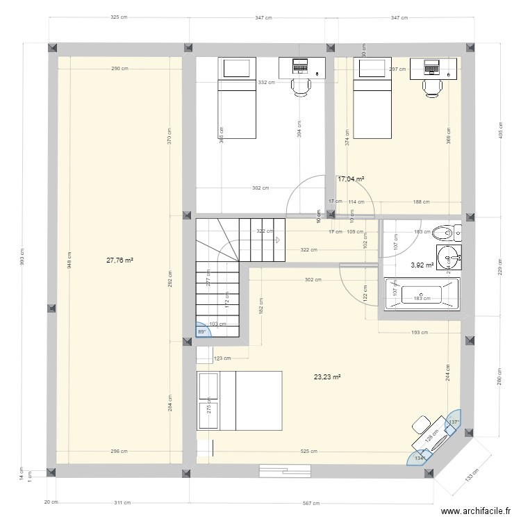 essai. Plan de 4 pièces et 72 m2