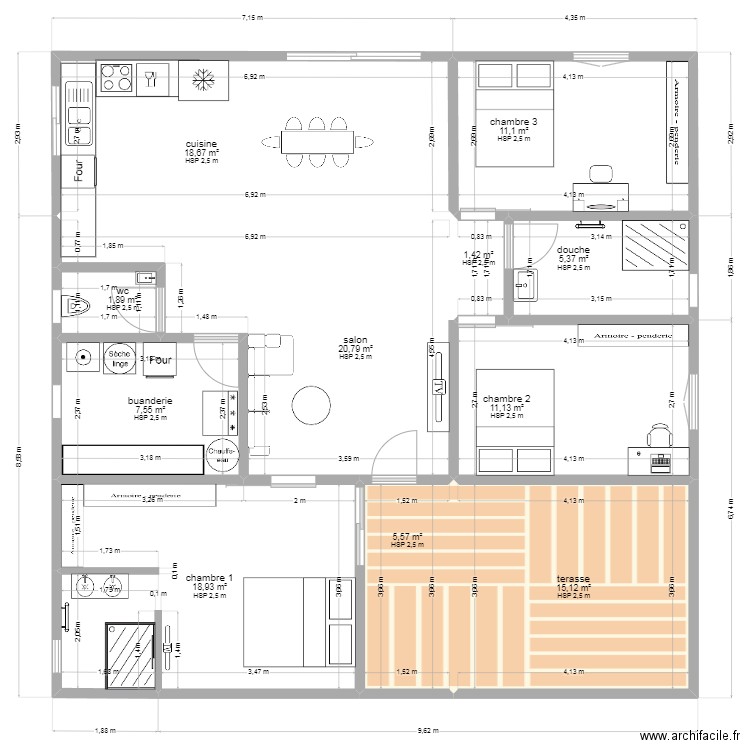 nouveau plan. Plan de 11 pièces et 118 m2