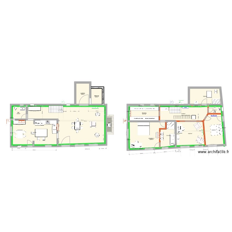 petite maison 13 mars 22 v4  avec SDB sous pente v2. Plan de 28 pièces et 176 m2