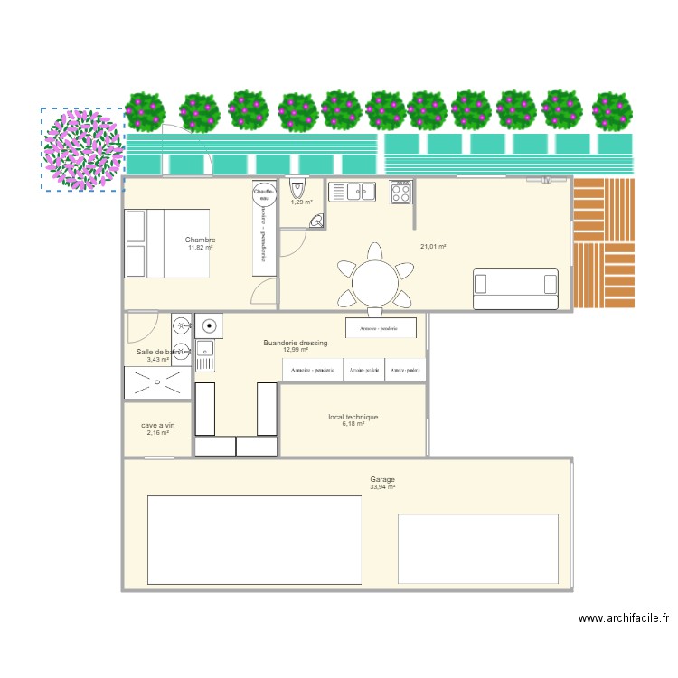 t2 bas. Plan de 8 pièces et 93 m2