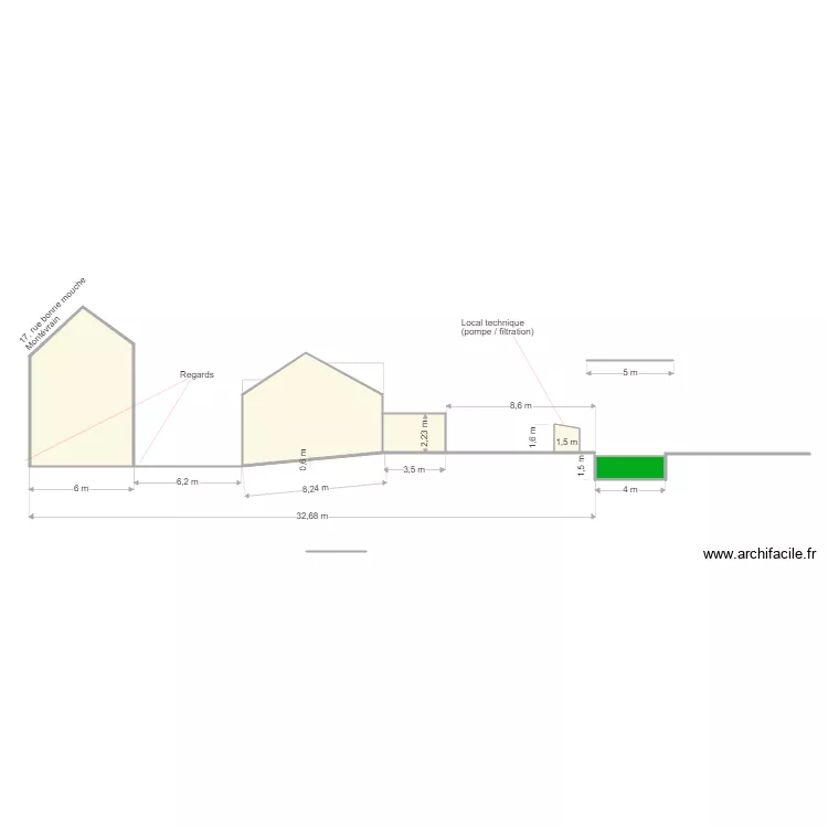 piscine coupe. Plan de 