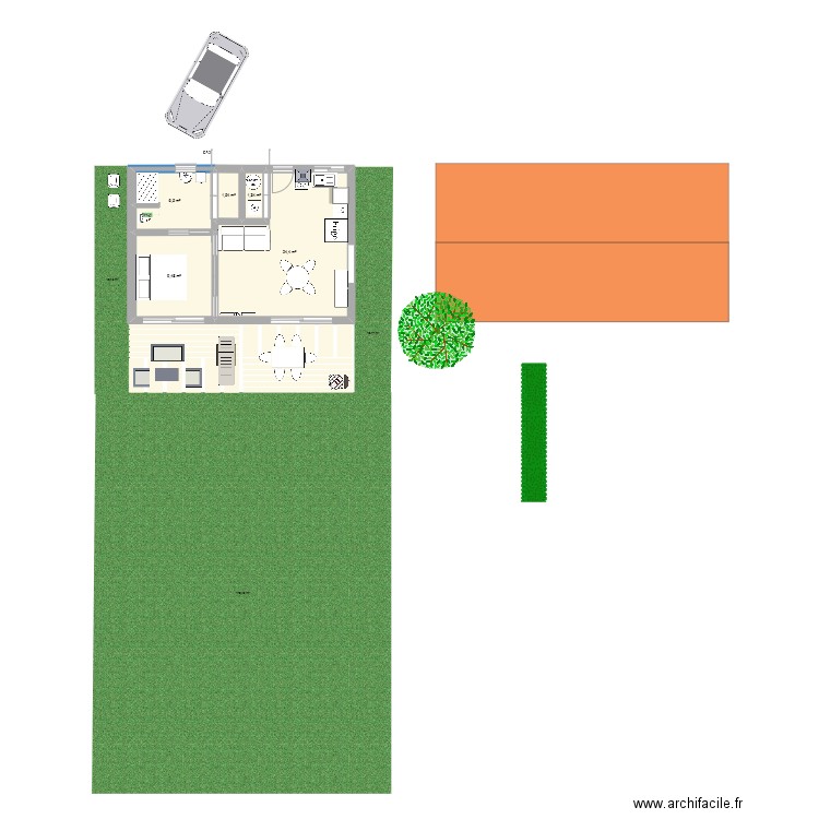 annexe jardin. Plan de 5 pièces et 43 m2