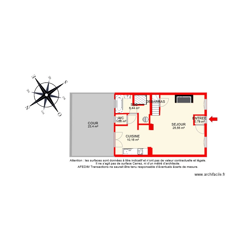 BI 7068 RDC. Plan de 9 pièces et 69 m2