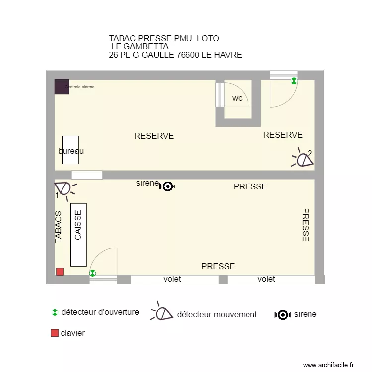 LE GAMBETTA ALARME. Plan de 