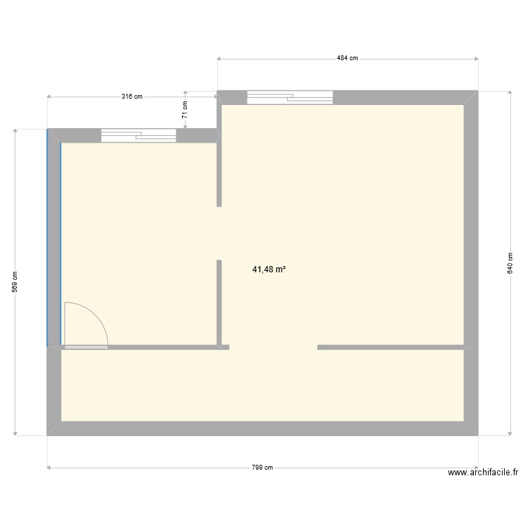 Projet RDC. Plan de 1 pièce et 41 m2
