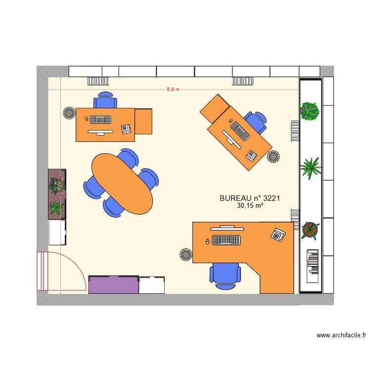 BUREAU 3004 v2. Plan de 2 pièces et 33 m2