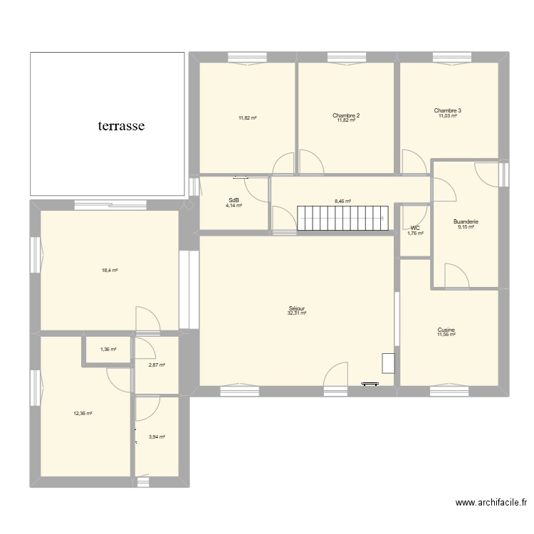 Extension 2 bis. Plan de 14 pièces et 141 m2