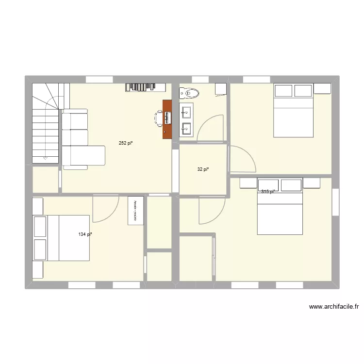 2e &eacute;tage. Plan de 4  et 68 m²