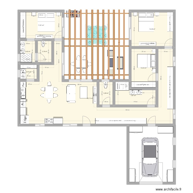 maison contenair. Plan de 9 pièces et 119 m2