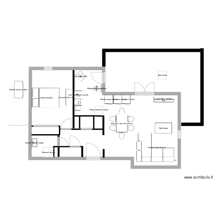 Appartement . Plan de 4 pièces et 58 m2