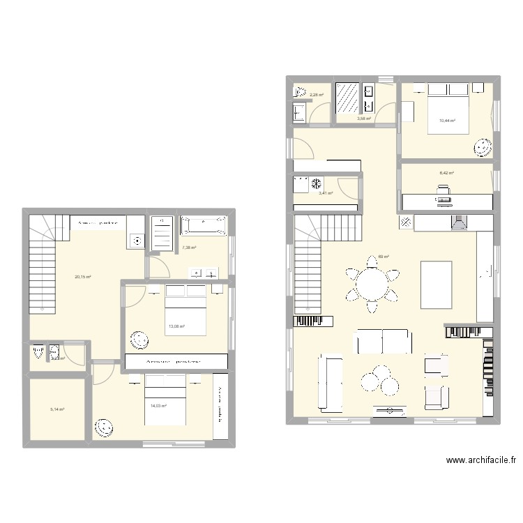 Maison 2 Niveaux 2. Plan de 12 pièces et 157 m2