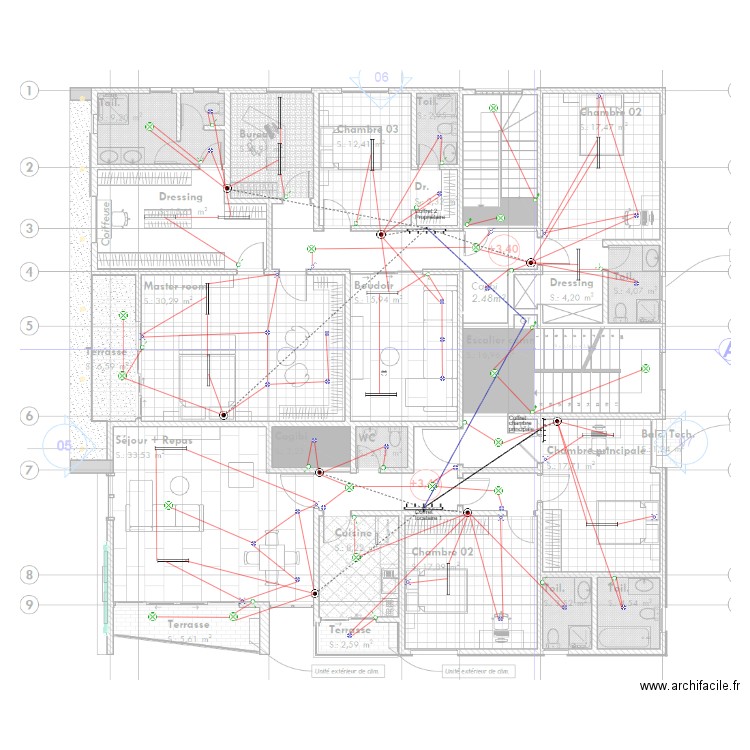 Eclairage Etage 1 bâtiment habitation R3 BONADIWOTO. Plan de 0 pièce et 0 m2