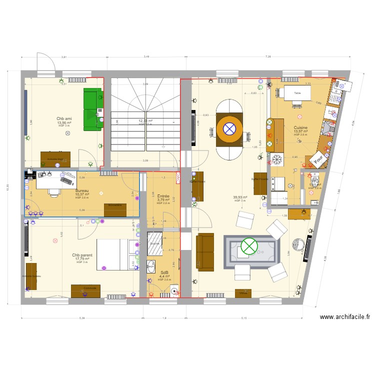 Etage Full v1. Plan de 9 pièces et 118 m2