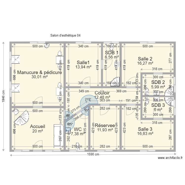 Salon Vivi 04. Plan de 11 pièces et 147 m2