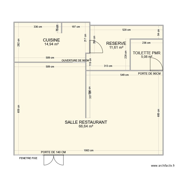 PLAN APRES TRAVAUX SEVEN FOOD. Plan de 4 pièces et 98 m2