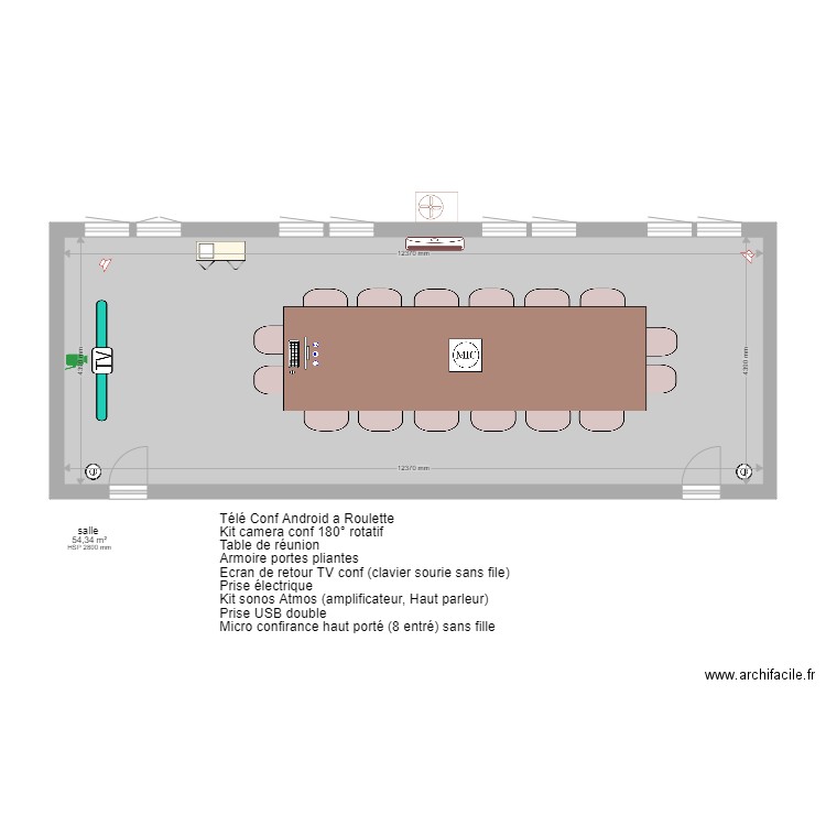 salle de conf. Plan de 1 pièce et 54 m2