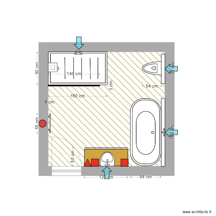 Sdb. Plan de 1 pièce et 10 m2