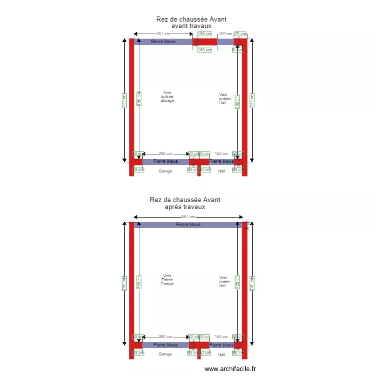 202009221655 Rez de chauss&eacute;e Avant avant et apr&egrave;s travaux. Plan de 