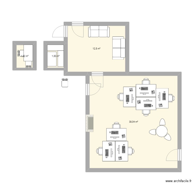 Bureau. Plan de 4 pièces et 55 m2