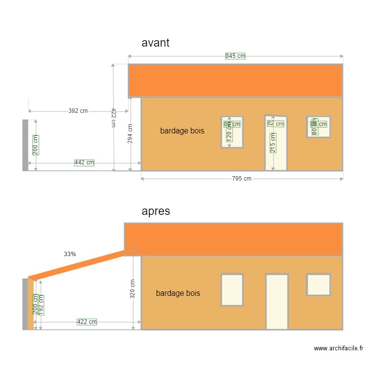 Lavaud façade nord avant après . Plan de 0 pièce et 0 m2