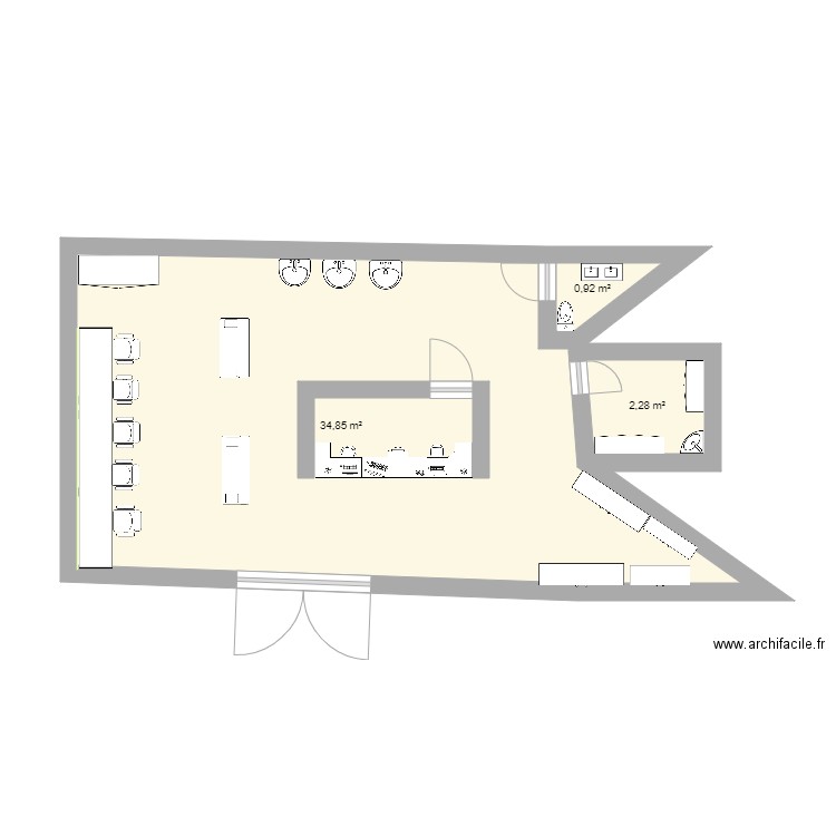 salon art 2. Plan de 3 pièces et 38 m2