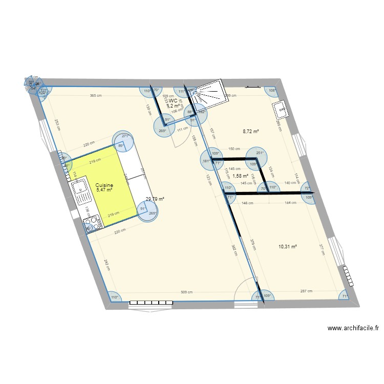 Laetitia-2. Plan de 7 pièces et 57 m2