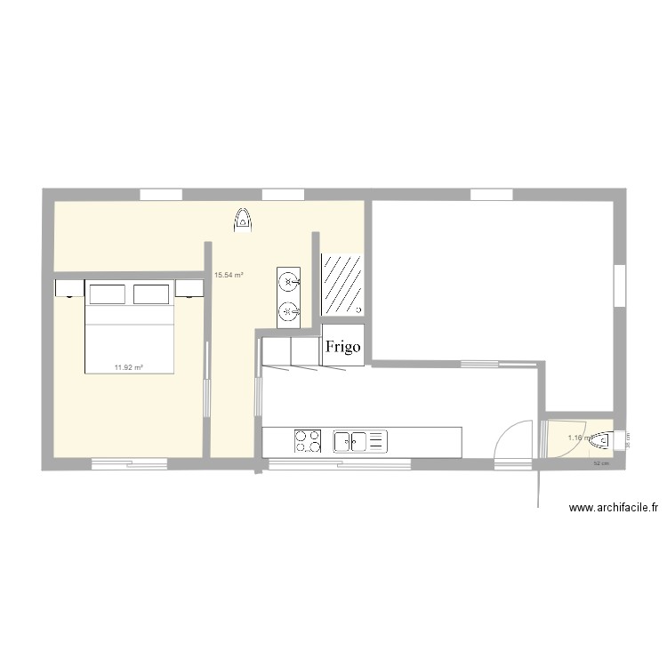 chambre1 et 2 avec cuisine. Plan de 0 pièce et 0 m2