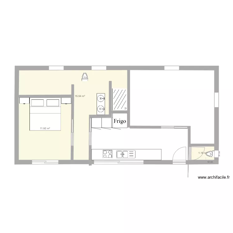 chambre1 et 2 avec cuisine. Plan de 