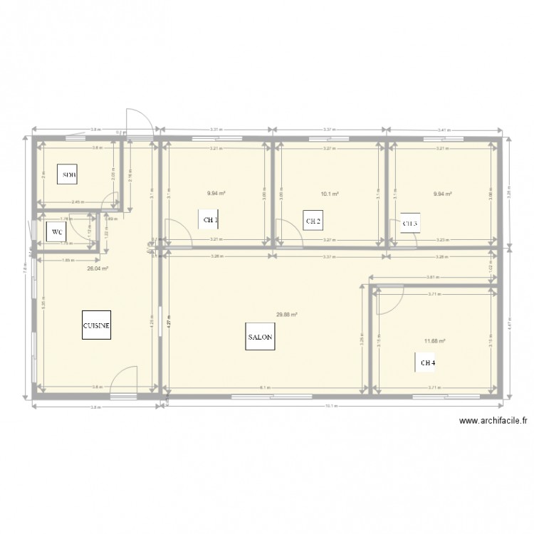 Plan maison type F5. Plan de 6 pièces et 98 m2