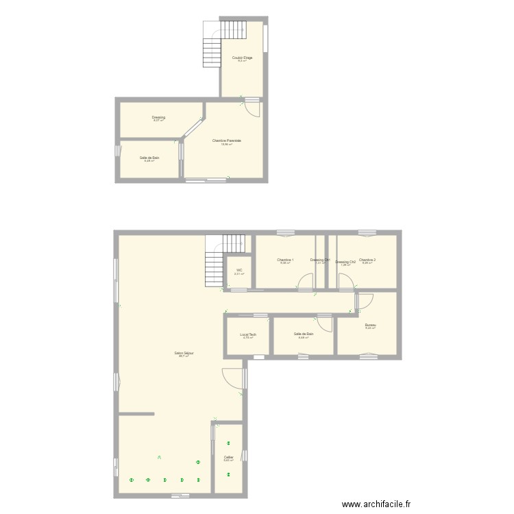 Maison. Plan de 14 pièces et 180 m2