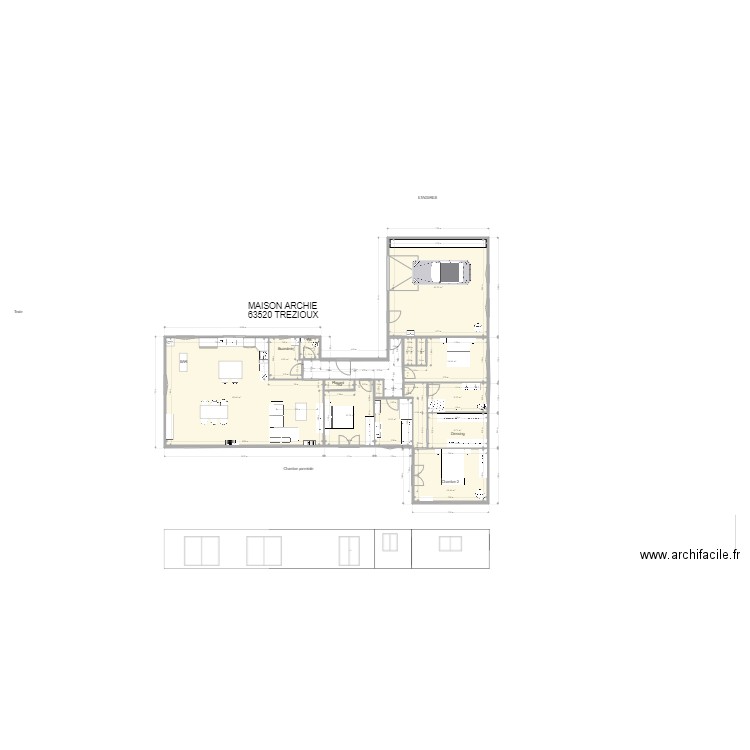 Plein pied en T revu archi 18 sept cuisine en U. Plan de 0 pièce et 0 m2