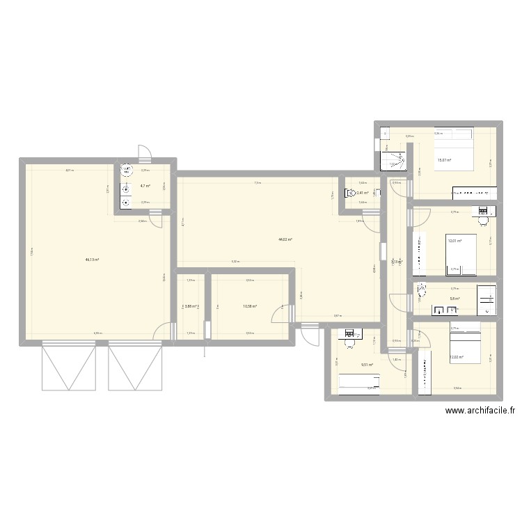 Maison2. Plan de 12 pièces et 173 m2