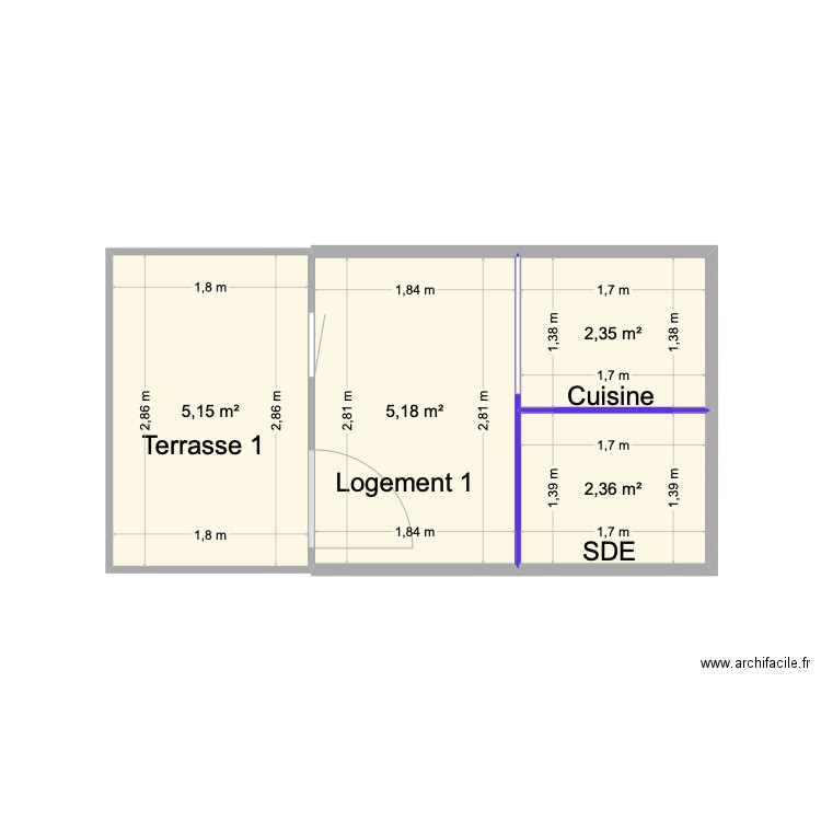 logement 1 aménagement. Plan de 4 pièces et 15 m2