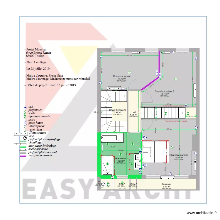 Projet Monchal  1er &eacute;tage. Plan de 