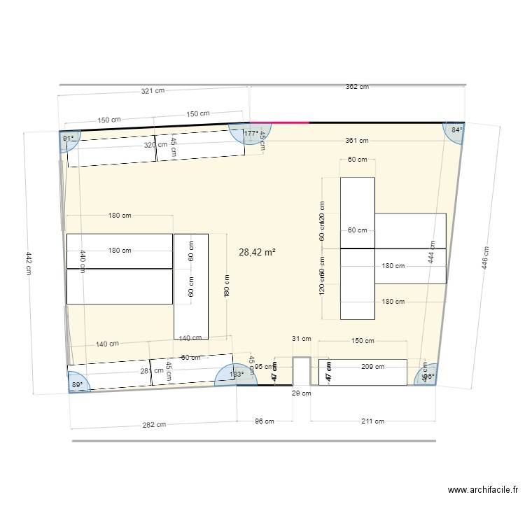 1er et. Plan de 1 pièce et 28 m2