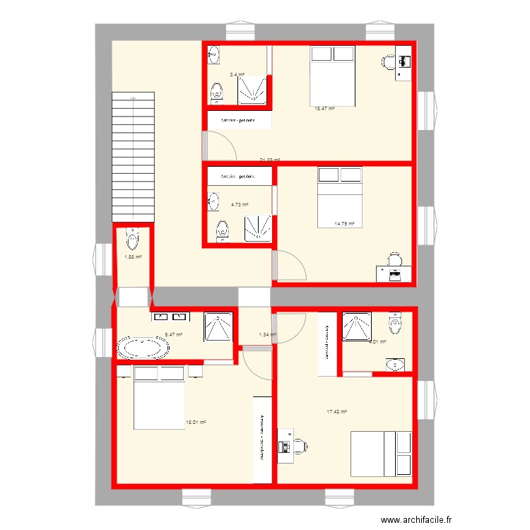 partie nuit situation 8. Plan de 0 pièce et 0 m2