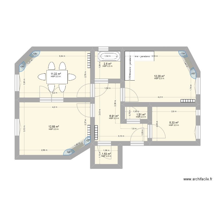 4Baudin. Plan de 8 pièces et 53 m2