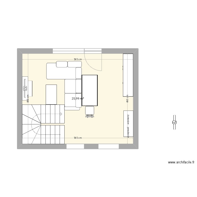 Salon. Plan de 1 pièce et 26 m2