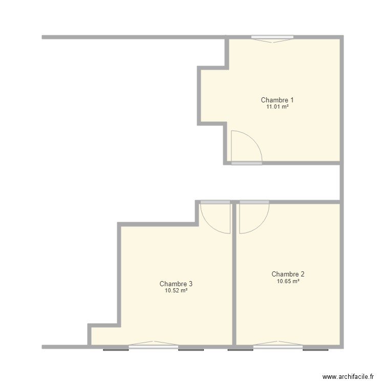 Chambre 1 Lagney. Plan de 3 pièces et 32 m2
