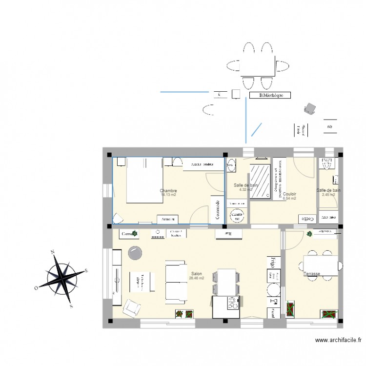 PG appart plain pied suite P pignon ouest loggia 1. Plan de 6 pièces et 65 m2