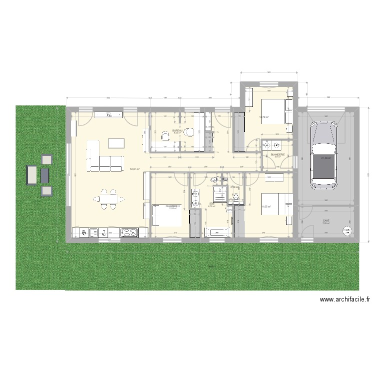 MAISON_PREF_SYM_MEUBLES. Plan de 10 pièces et 143 m2