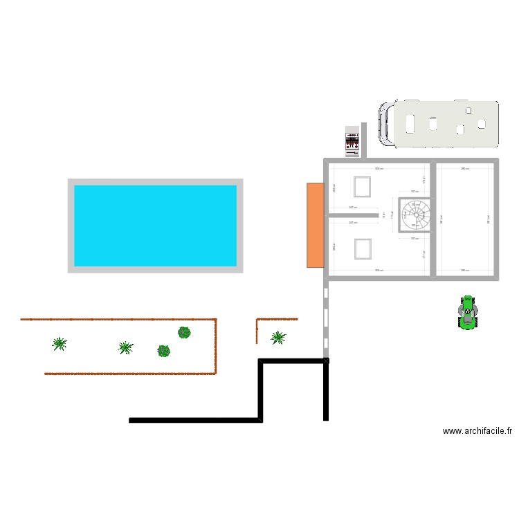 etage garage . Plan de 3 pièces et 44 m2